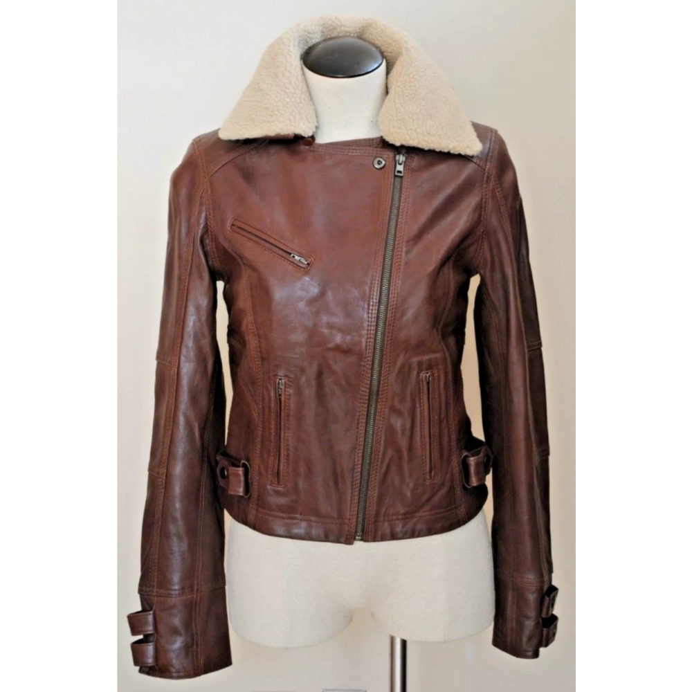 7 For All Mankind Leather Aviator Pilot Jacket
